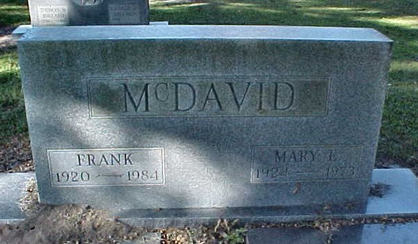 Frank & Mary E. McDavid Gravestone Photo