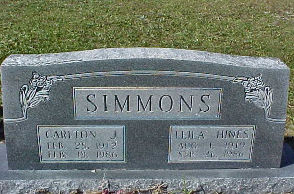 Carlton J. & Leila Hines Simmons Gravestone Photo