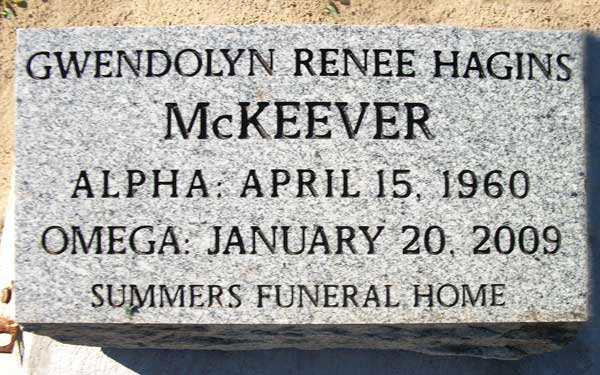 GWENDOLYN RENEE HAGINS MCKEEVER Gravestone Photo
