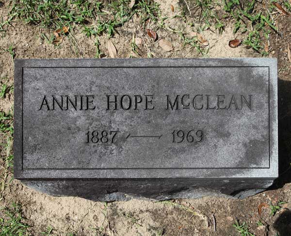 Annie Hope McClean Gravestone Photo