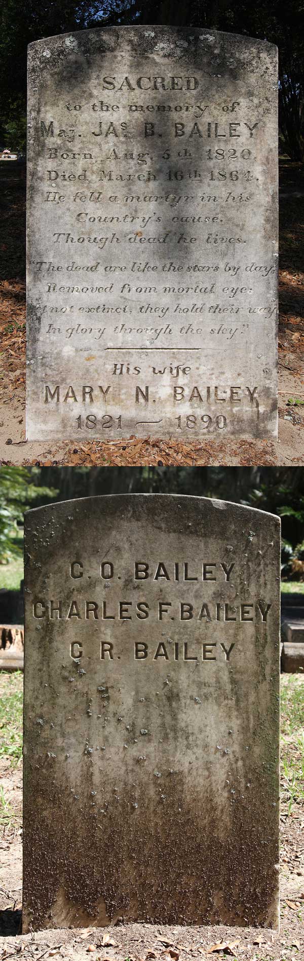 Maj. Jas. B. & Mary N. Bailey Gravestone Photo