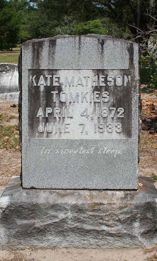 Kate Matheson Tomkies Gravestone Photo