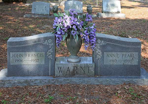 John Francis & Annie Pearl Warne Gravestone Photo