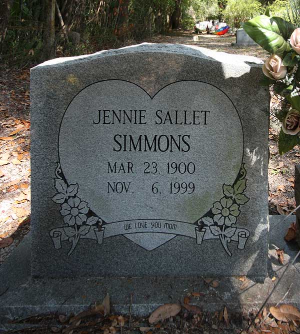 Jennie Sallet Simmons Gravestone Photo