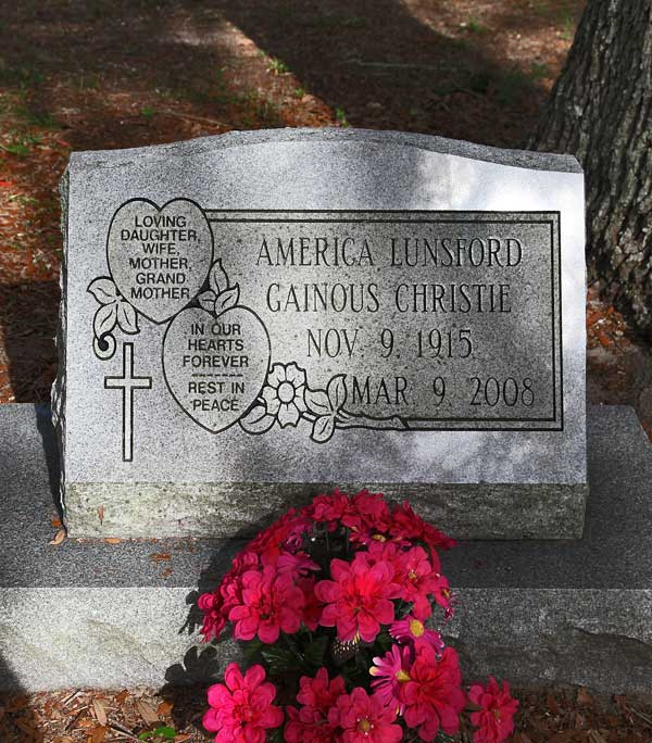 America Lunsford Gainous Christie Gravestone Photo