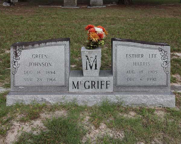 Green Johnson & Esther Lee Harris McGriff Gravestone Photo