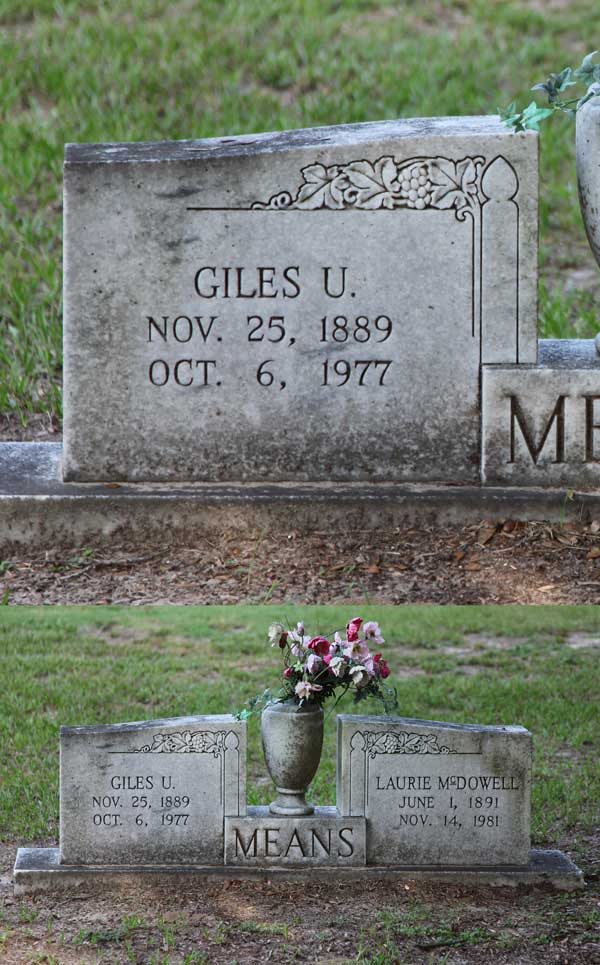 Giles U. Means Gravestone Photo