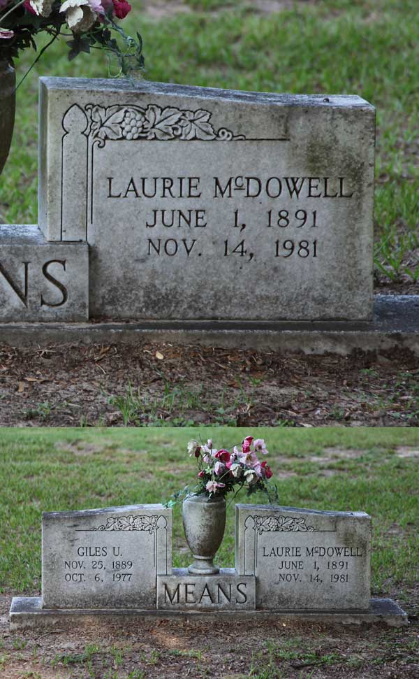 Laurie McDowell Means Gravestone Photo