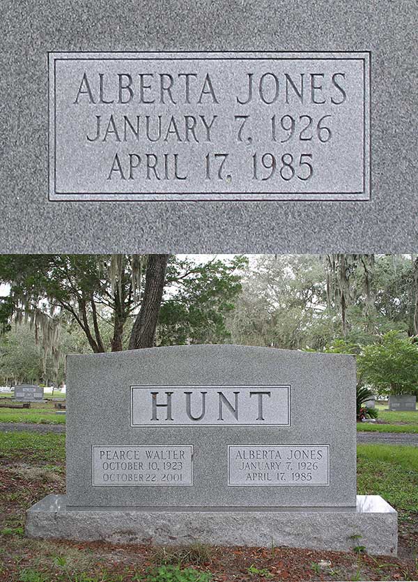 Alberta Jones Hunt Gravestone Photo