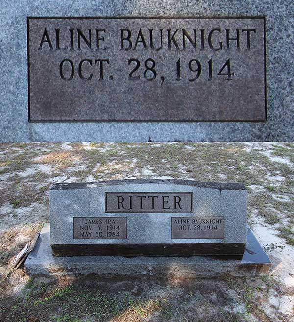 Aline Bauknight Ritter Gravestone Photo