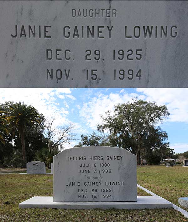 Janie Gainey Lowing Gravestone Photo
