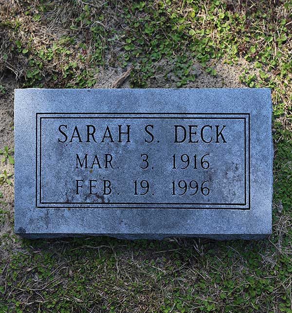 Sarah S. Deck Gravestone Photo