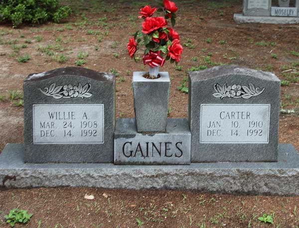Willie A. & Carter Gaines Gravestone Photo
