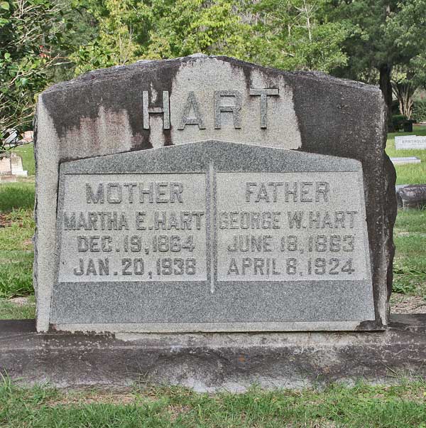 Martha E. & George W. Hart Gravestone Photo