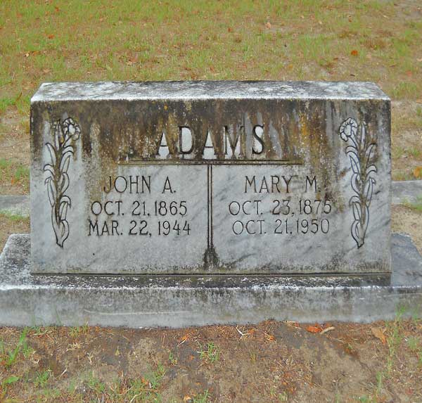 John A. & Mary M. Adams Gravestone Photo