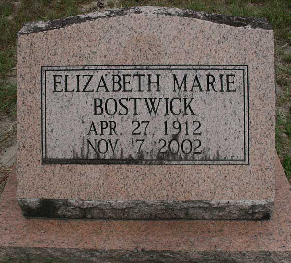 Elizabeth Marie Bostwick Gravestone Photo
