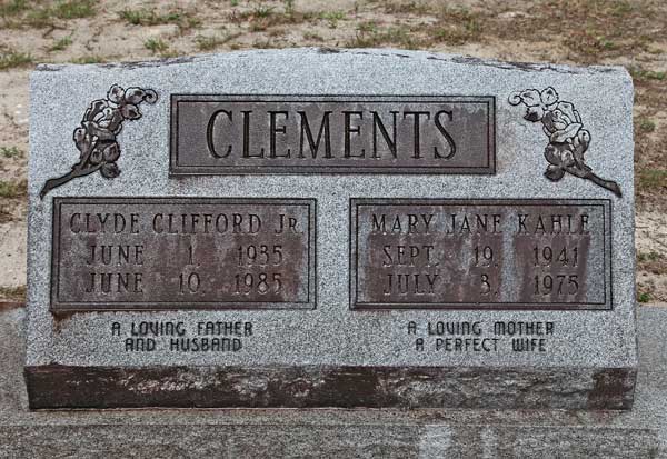 Clyde Clifford & Mary Jane Kahle Clements Gravestone Photo