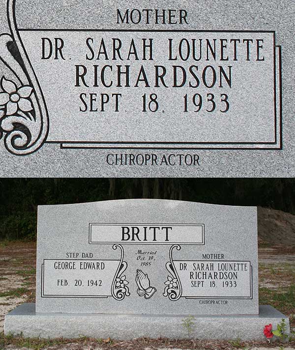 Dr. Sarah Lounette Richardson Britt Gravestone Photo
