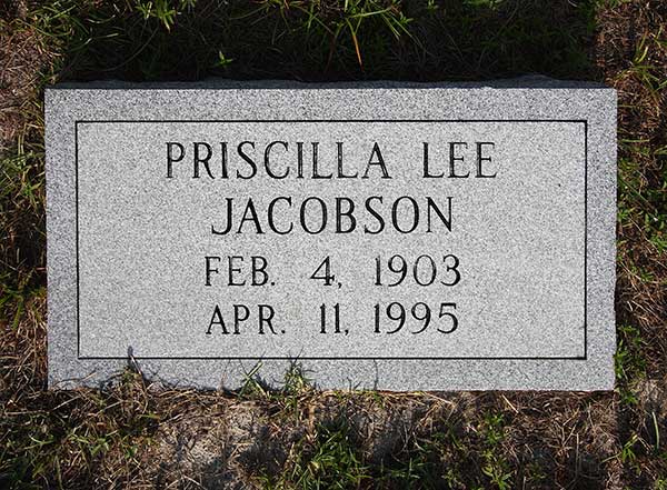 Priscilla Lee Jacobson Gravestone Photo