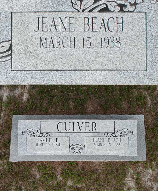 Jeane Beach Culver Gravestone Photo