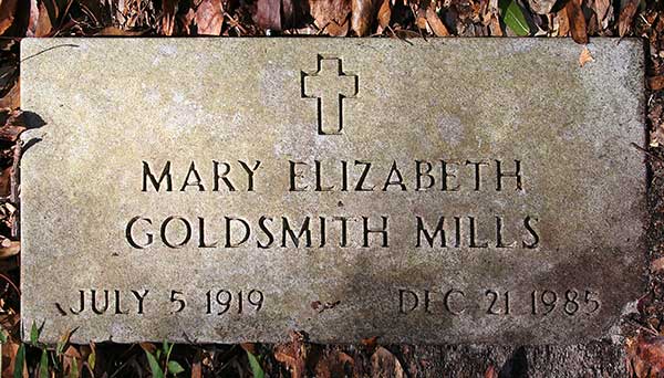 Mary Elizabeth Goldsmith Mills Gravestone Photo