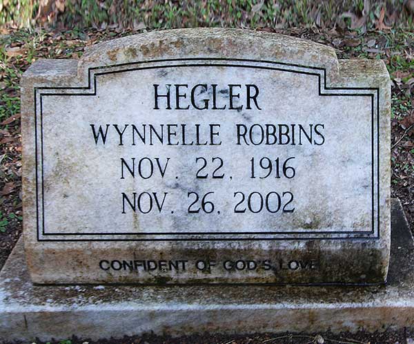 Wynnelle Robbins Hegler Gravestone Photo