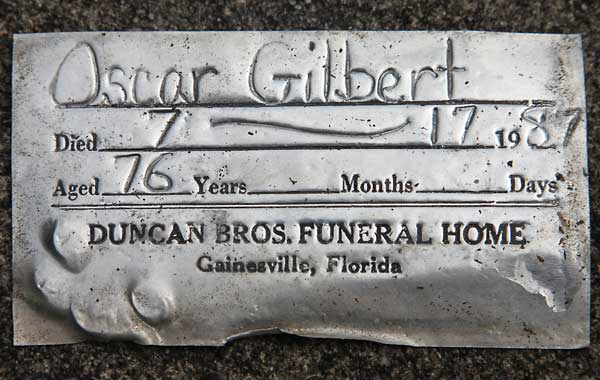 Oscar Gilbert Gravestone Photo