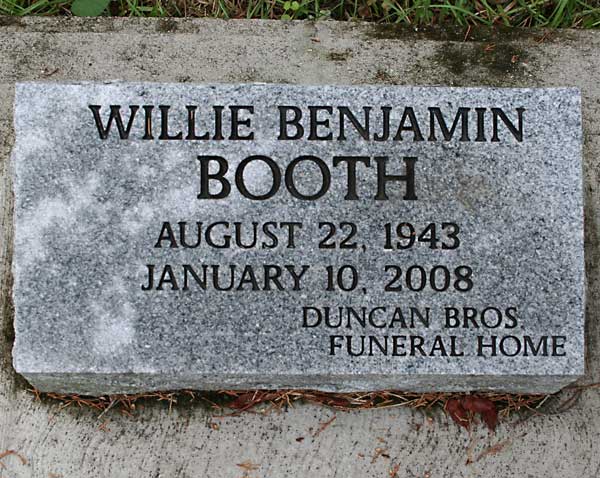 Willie Benjamin Booth Gravestone Photo