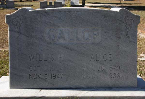Willis H. & Allice Gallop Gravestone Photo