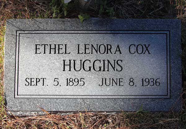 Ethel Lenora Cox Huggins Gravestone Photo