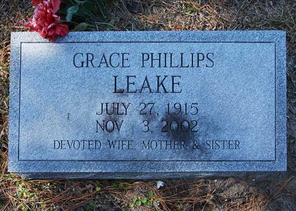 Grace Phillips Leake Gravestone Photo