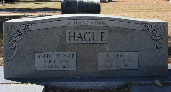 Mattie Turner & E. Dewitt Hague Gravestone Photo