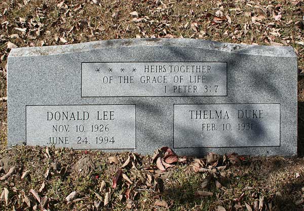 Donald Lee & Thelma Duke Gravestone Photo
