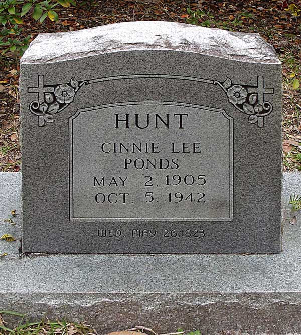 Cinnie Lee Ponds Hunt Gravestone Photo