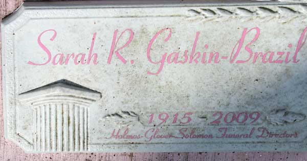 Sarah R. Gaskin-Brazil Gravestone Photo