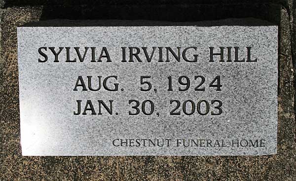 Sylvia Irving Hill Gravestone Photo