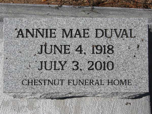 Annie Mae Duval Gravestone Photo