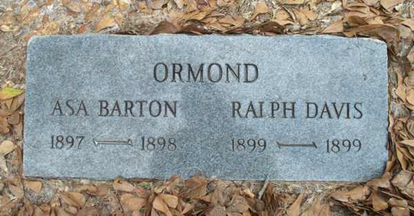 Asa Barton & Ralph Davis Ormond Gravestone Photo