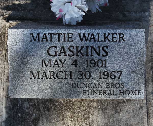 Mattie Walker Gaskins Gravestone Photo