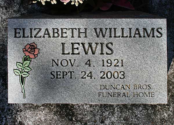 Elizabeth Williams Lewis Gravestone Photo