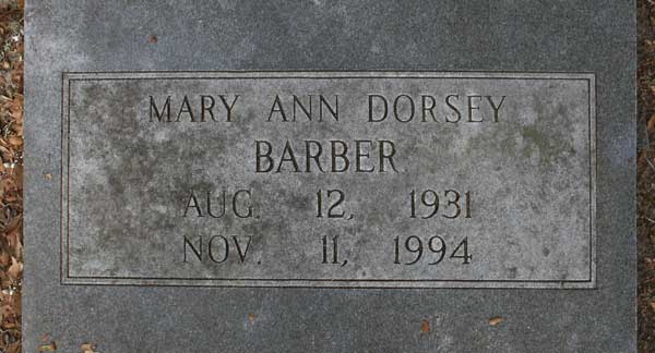 Mary Ann Dorsey Barber Gravestone Photo