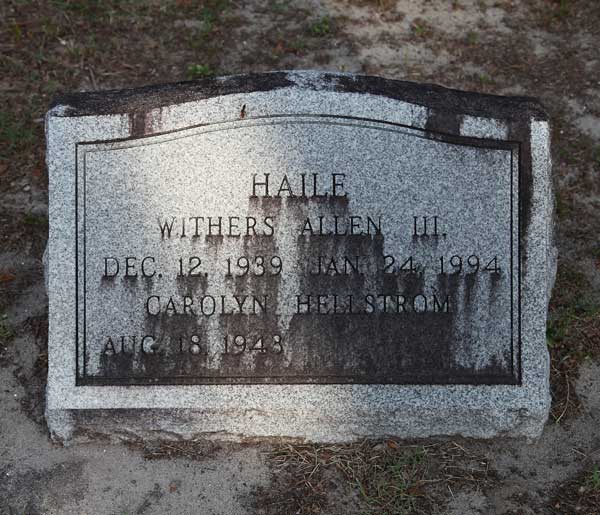 Withers Allen & Carolyn Hellstrom Haile Gravestone Photo