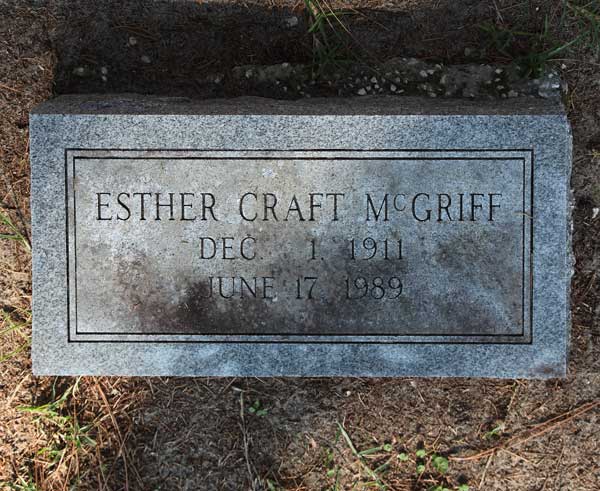 Esther Craft McGriff Gravestone Photo