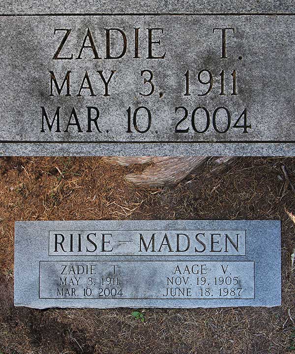 Zadie T. Riise-Madsen Gravestone Photo