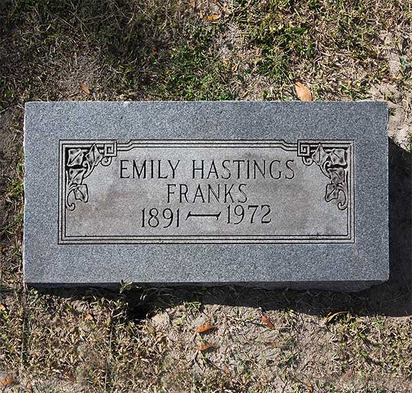 Emily Hastings Franks Gravestone Photo