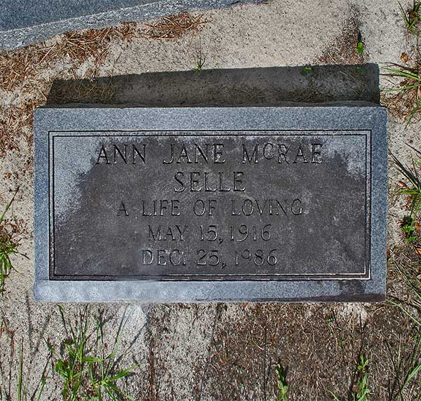 Ann Jane McRae Selle Gravestone Photo