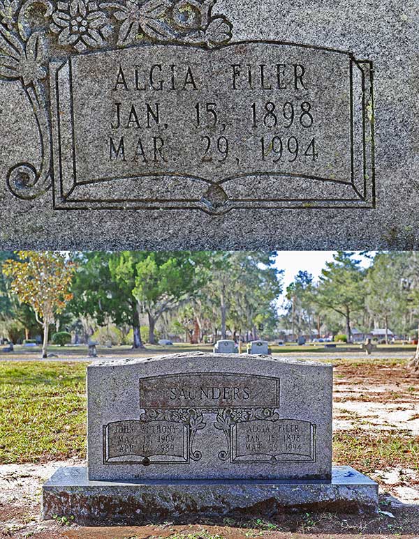 Algia Filer Saunders Gravestone Photo