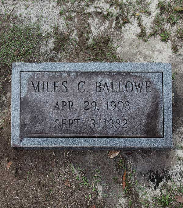 Miles C. Ballowe Gravestone Photo