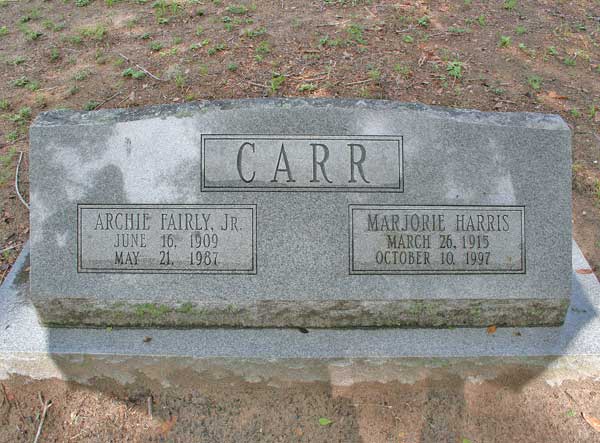 Archie Fairly & Marjorie Harris Carr Gravestone Photo