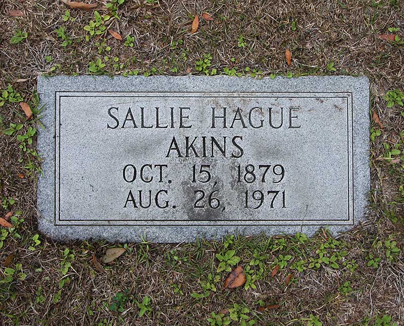 Sallie Hague Akins Gravestone Photo